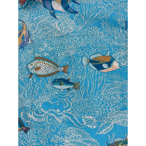 Tori Richard Mens 2X Button Up Shirt Aqua Fish Coral Print Short Sleeve Hawaiian - Picture 6 of 9